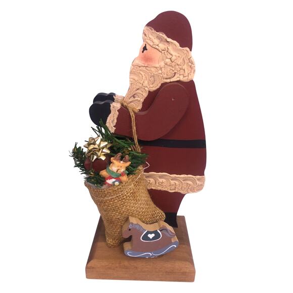 Vintage Handmade Wooden Folk Art Hand Painted Santa Claus Stand Display Decor - Picture 1 of 10